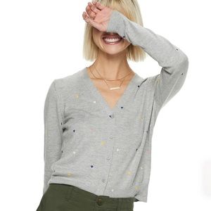 NWT POPSUGAR Heart Print Grey Cardigan Size M